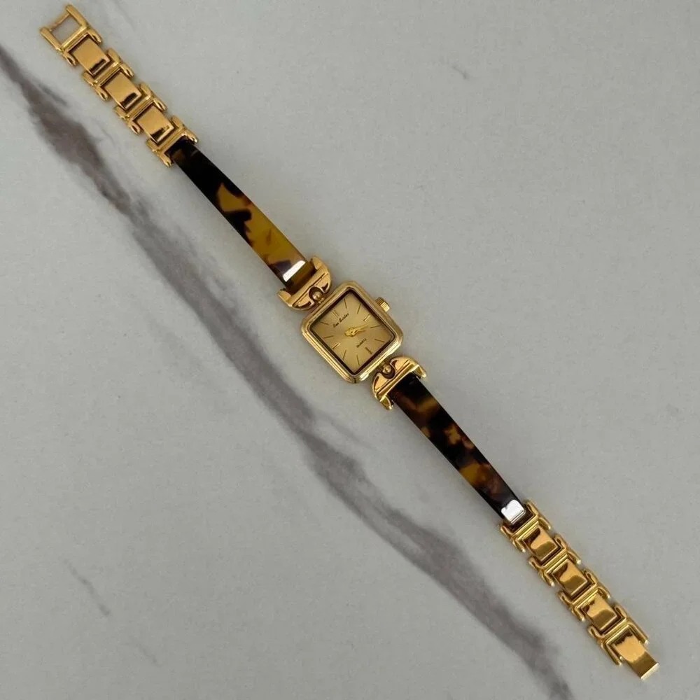 Sku0447 Vintage inspired‎ Gold Brown Women Classic Square Watch + gift bag